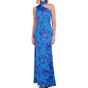 NEW Vince Camuto Printed Satin Scarf-Neck Gown